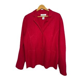 Vintage 100% Wool  Red Women's XL Jacket Cardigan Sweater Buttons Pockets Collar